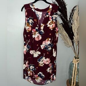 Old Navy Sleeveless Rayon Knee Length Dress Made In India Maroon Floral Sz Large
